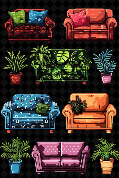 PSD a poster of a couch with plants and a couch with plants on it