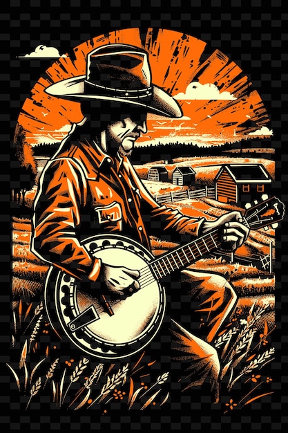 PSD a poster for a cowboy with a guitar and a man playing a guitar