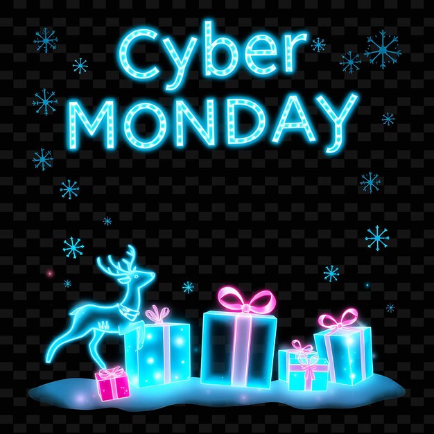 PSD a poster for cyber monday with a deer and presents