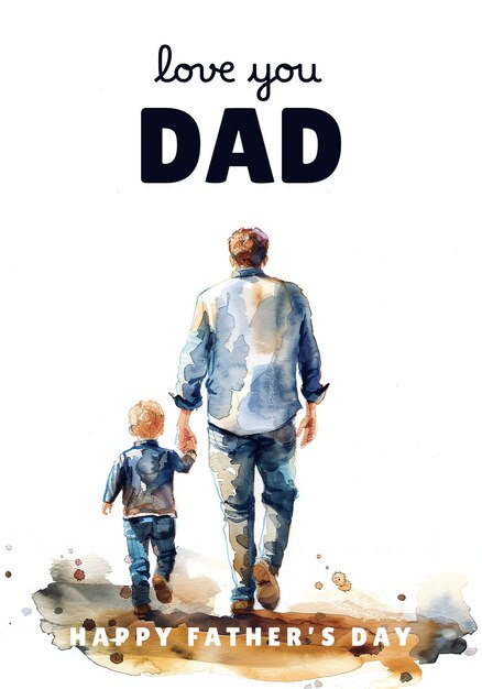 A poster of a dad with his son with the text love you dad for fathers day concept