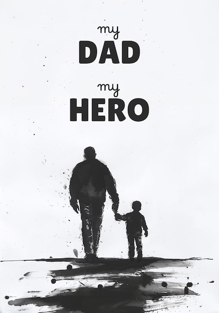 PSD a poster of a dad with his son with the text my dad my hero for fathers day concept