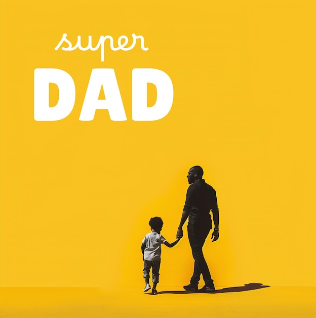 A poster of a dad with his son with the text super dad for fathers day concept