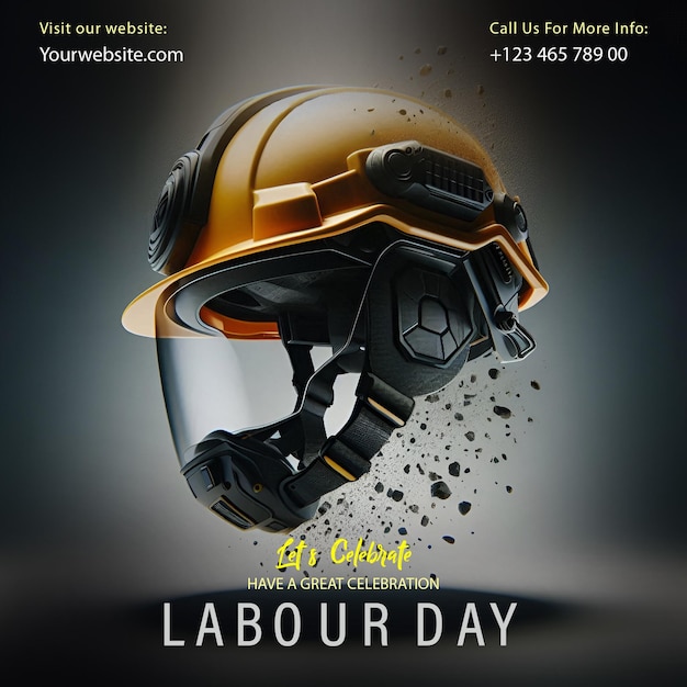 a poster for the day of work day with a helmet on it