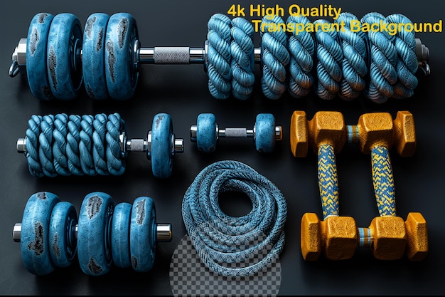 PSD a poster of different weights including a blue rope the top quality of the sprinkler