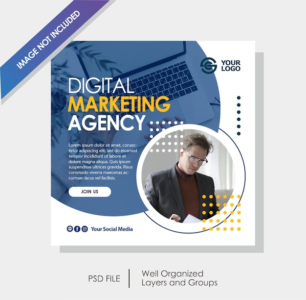 a poster for digital marketing with a man in a suit