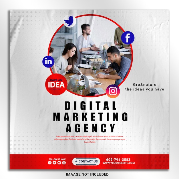 a poster for digital marketing with people working in the background