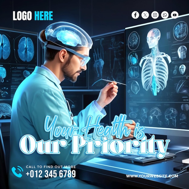 PSD a poster for a doctor who has the words your brain is printed on it