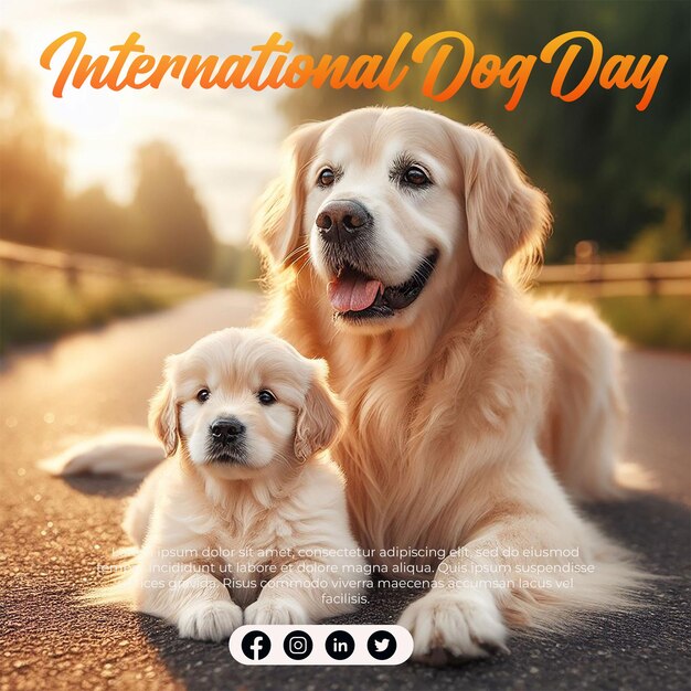 PSD a poster for a dog day with a picture of a dog and a sign that says quot international dog day quot