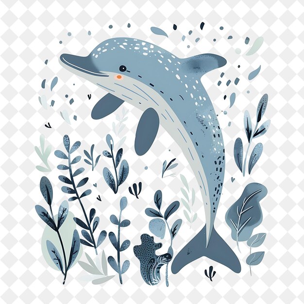 a poster of a dolphin and flowers on a white background