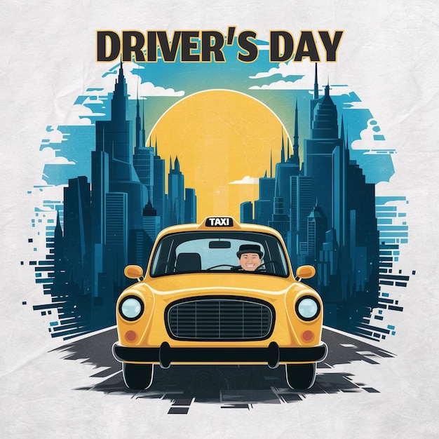 PSD a poster for the drivers days day with a taxi cab