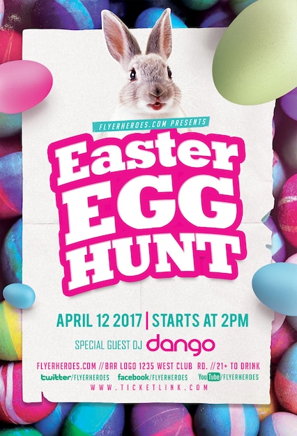 a poster for easter eggs with a bunny rabbit on it