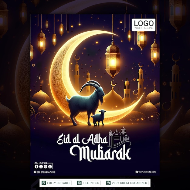 a poster for the eid festival with a goat and a moon