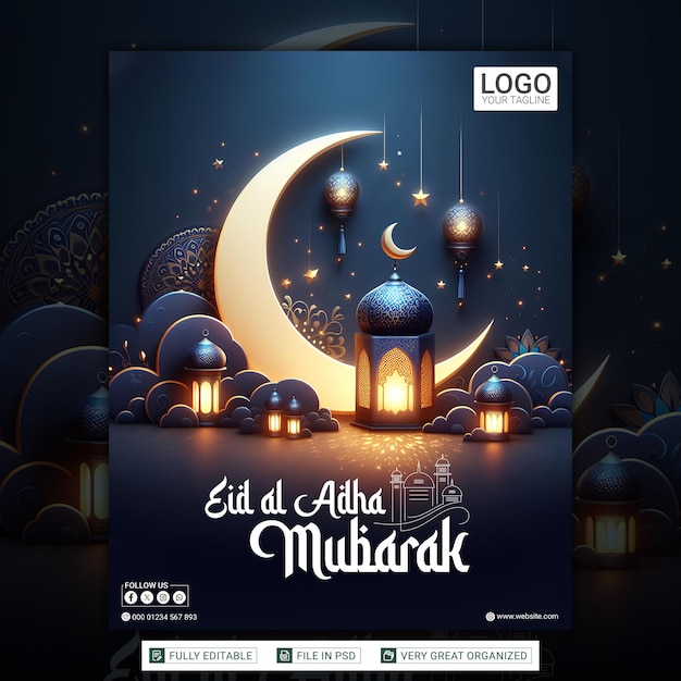 a poster for the eid festival with a mosque