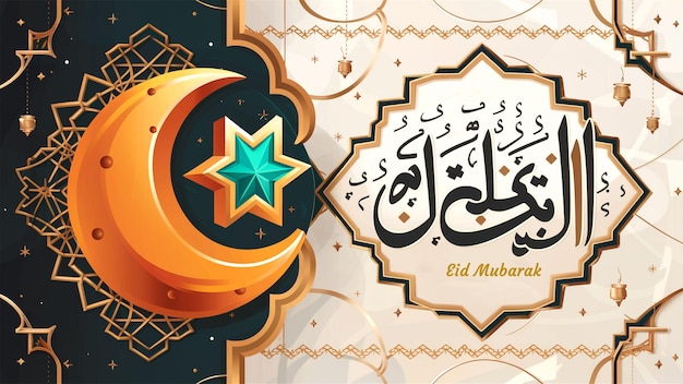 a poster for Eid a mosque with a star and a moon on it