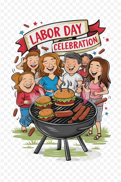 PSD a poster of a family cooking with a barbecue grill and a sign that says day celebration