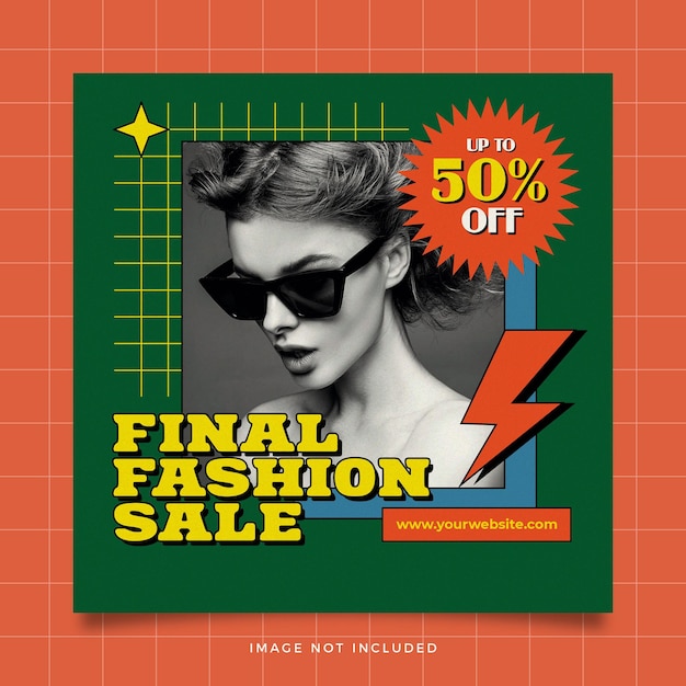 A poster for a fashion sale with a woman wearing sunglasses.