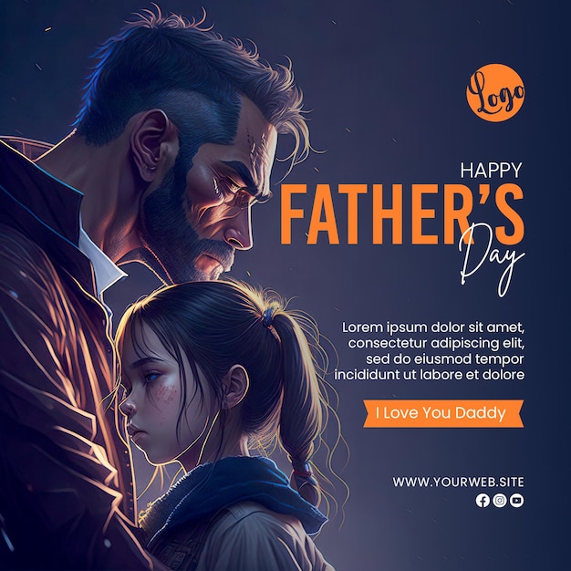 Poster for father's day and his Girl hugging and words i love you daddy