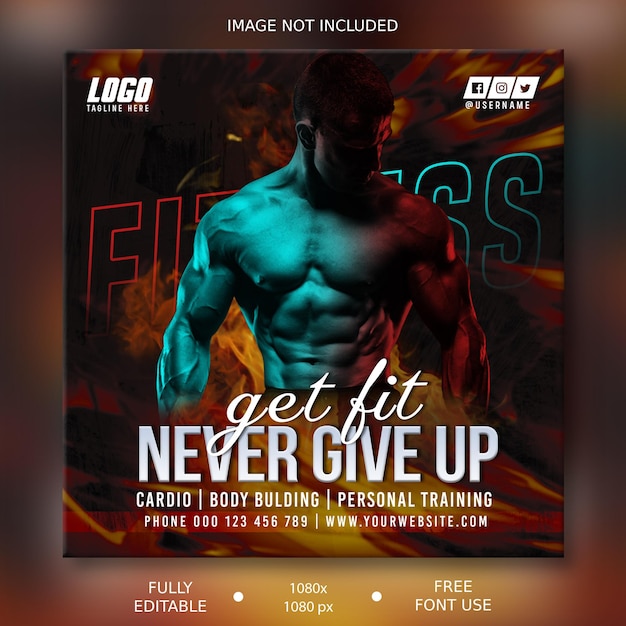 A poster for fitness that says get fit never give up.