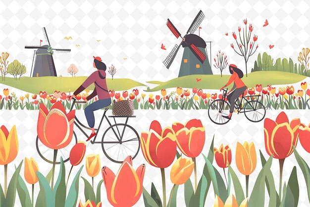 PSD a poster of a flower garden with a windmill and a windmill