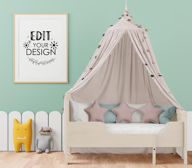 Poster Frame in Children's bedroom Psd Mockup