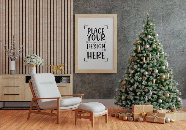 Poster Frame in Christmas decoration room Mockup