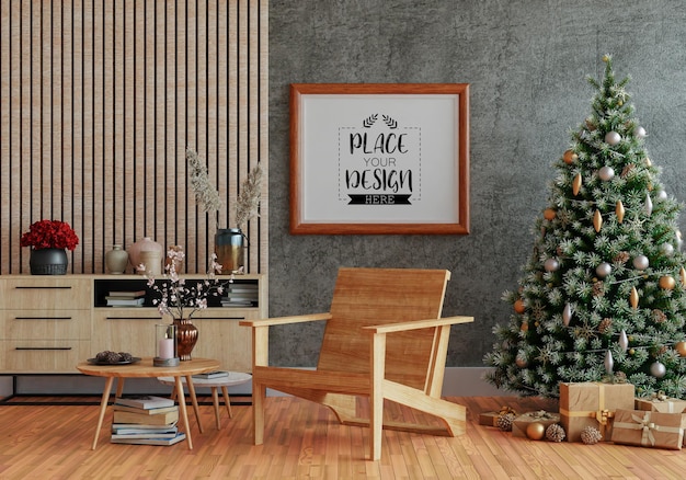 Poster Frame in Christmas decoration room Mockup