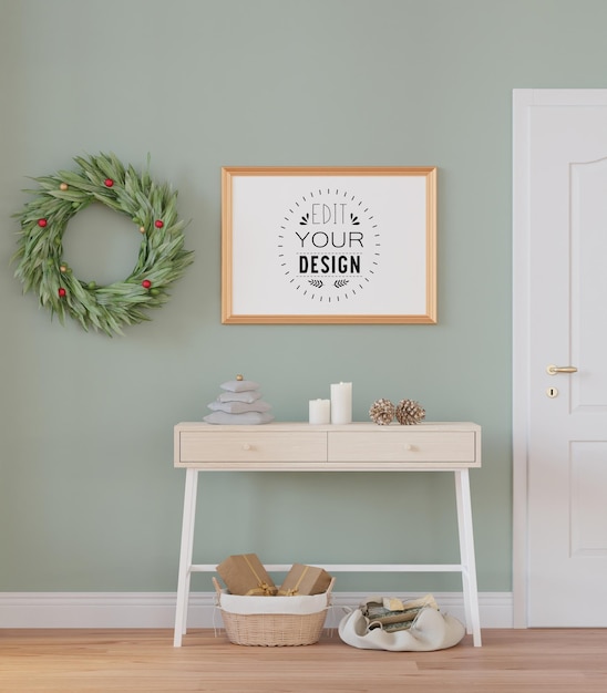 Poster Frame in Christmas decoration room Psd Mockup