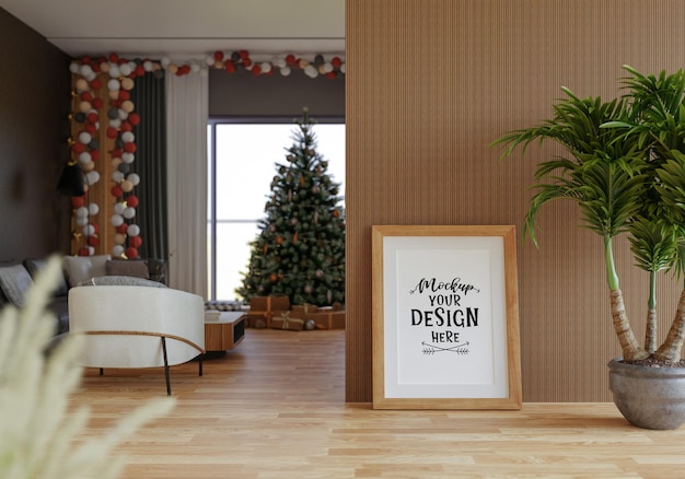 Poster Frame in Christmas decoration room Psd Mockup