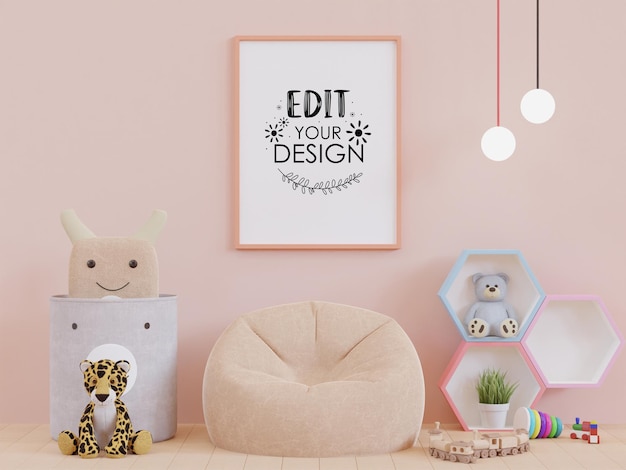 Poster Frame in Kids room Psd Mockup