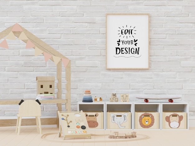 Poster Frame in Kids room Psd Mockup