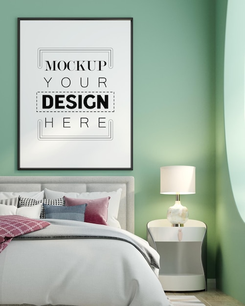 PSD poster frame in living room  mockup