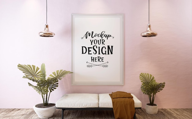 Poster Frame in living room  Mockup