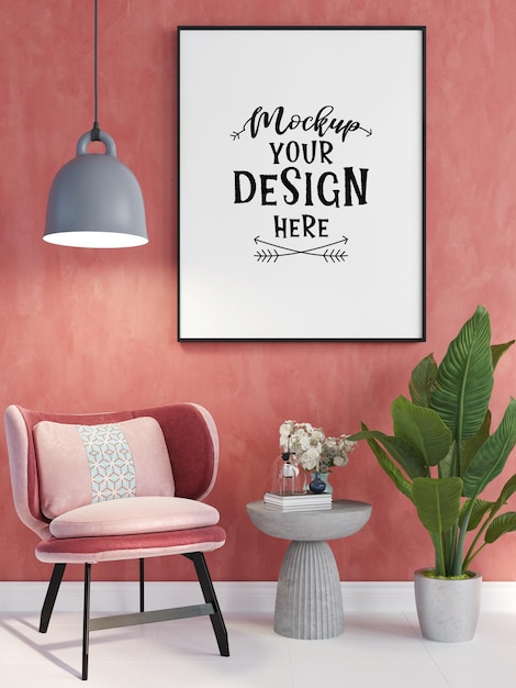 Poster Frame in living room  Mockup