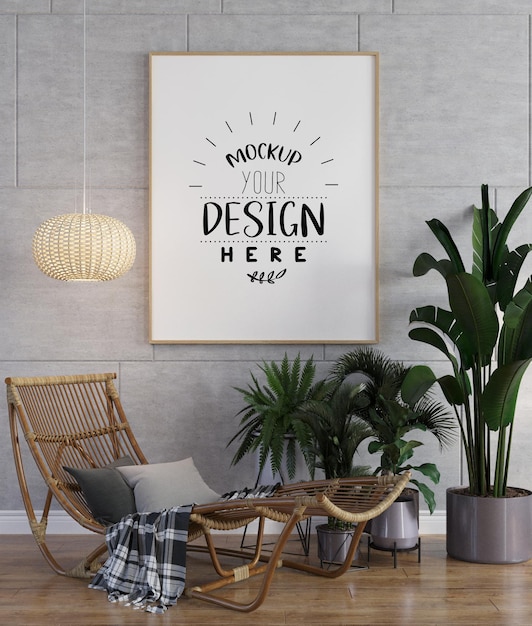 Poster Frame in living room  Mockup