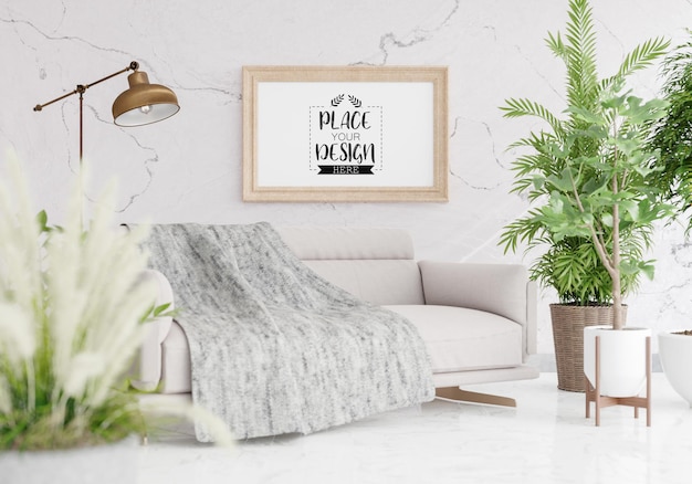 PSD poster frame in living room mockup