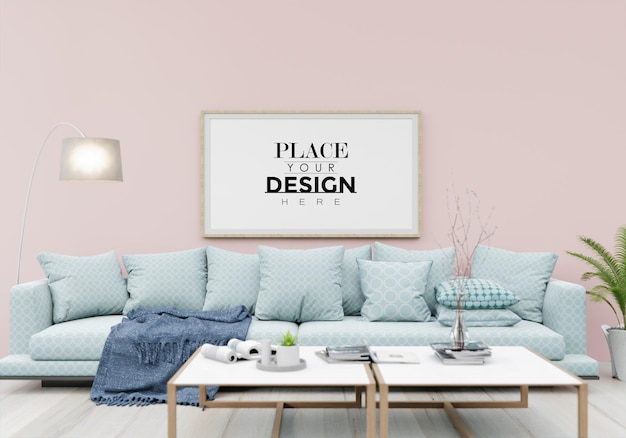 Poster Frame in living room Psd Mockup