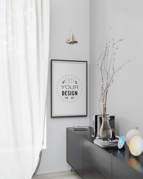 Poster Frame in living room Psd Mockup