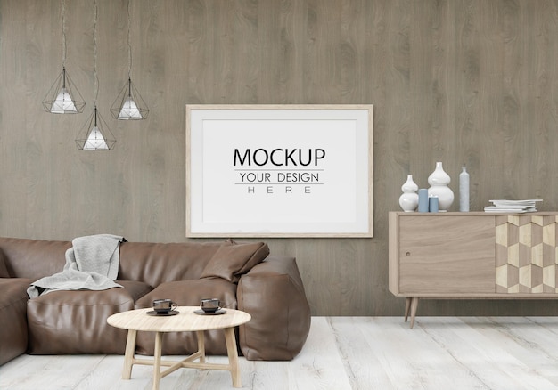 Poster Frame in living room Psd Mockup