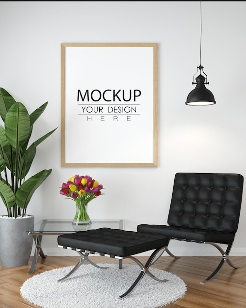 Poster Frame in living room Psd Mockup