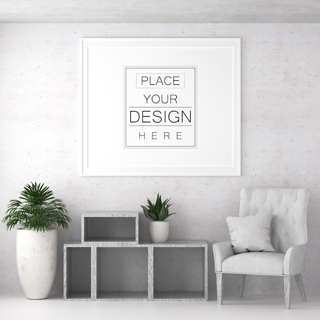 Poster Frame in living room Psd Mockup