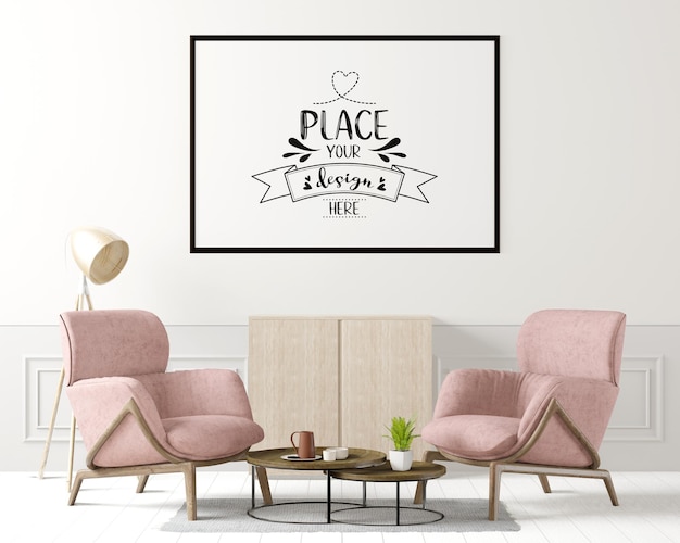 Poster Frame in living room Psd Mockup