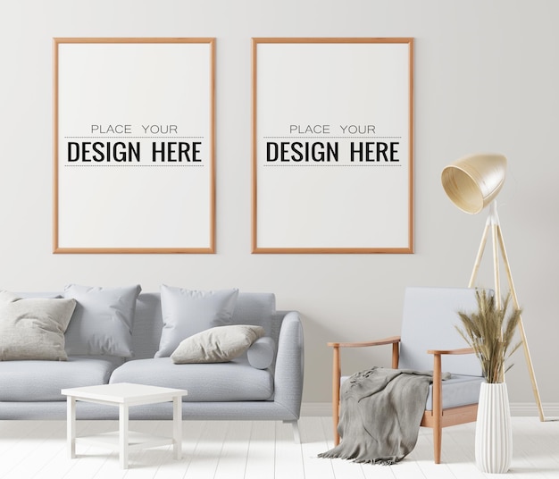 Poster Frame in living room Psd Mockup