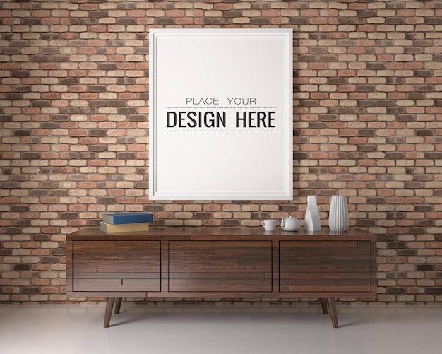 Poster Frame in living room Psd Mockup