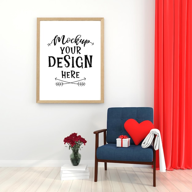 Poster Frame in living room Psd Mockup