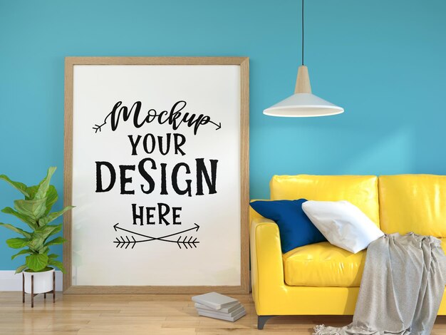 Poster Frame in living room Psd Mockup