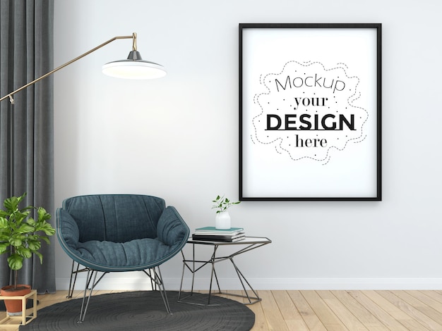 Poster Frame in living room Psd Mockup