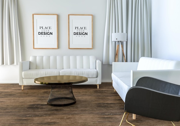 Poster Frame in living room Psd Mockup