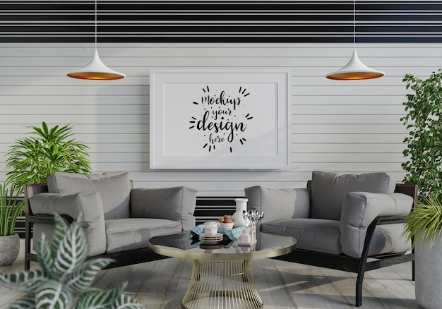 Poster Frame in living room Psd Mockup