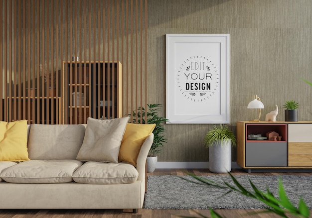 Poster Frame in living room Psd Mockup