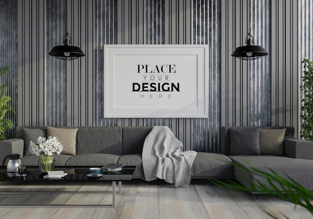 Poster Frame in living room Psd Mockup